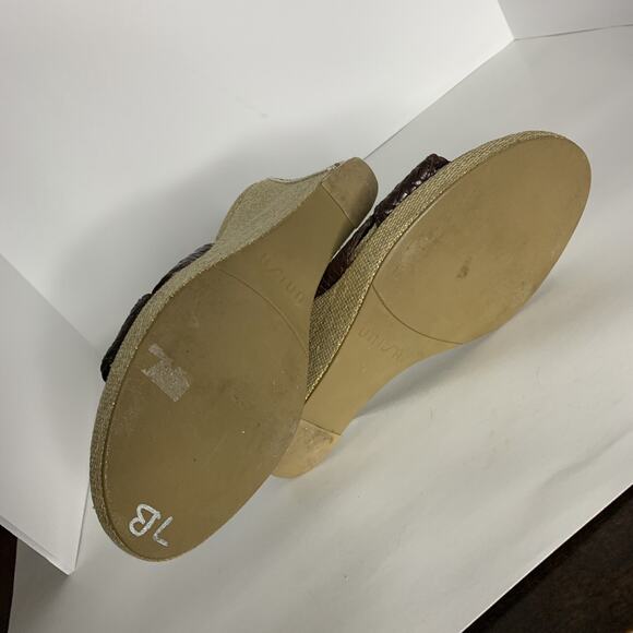 Unisa Wedge Sandals Braided Leather Slip On Brown Gold Bohemian Size 9 - Picture 8 of 8